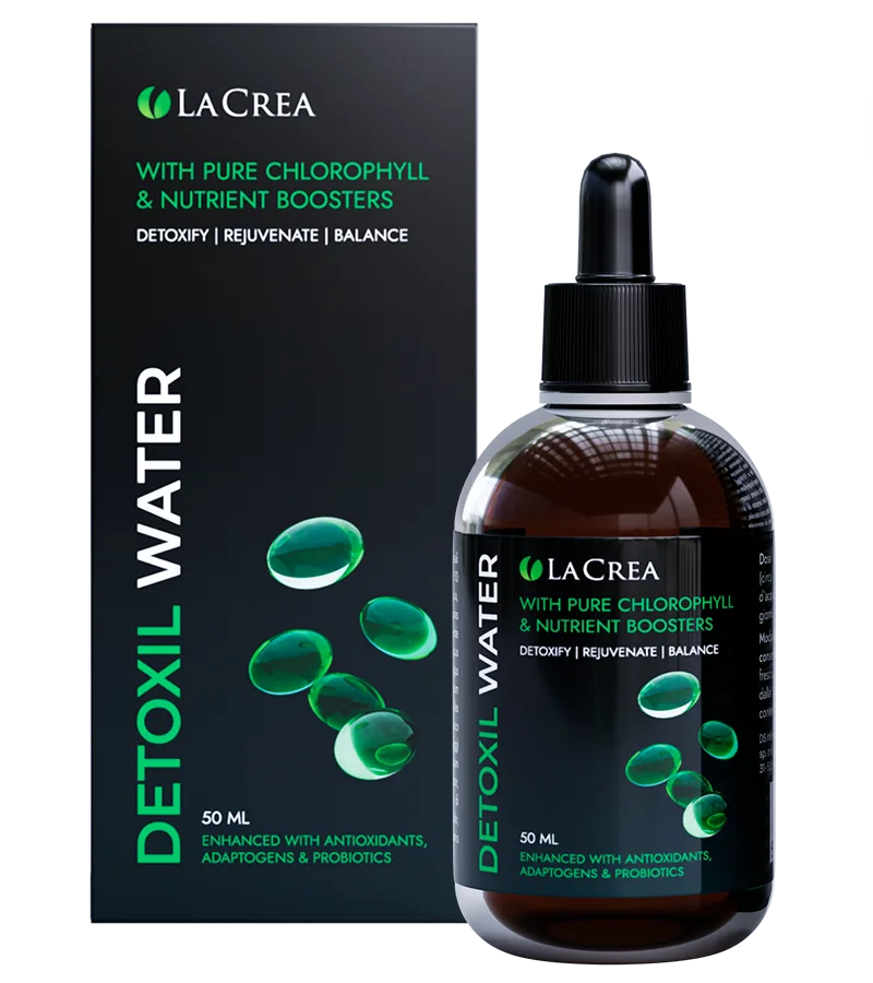 Emballage du complément alimentaire Detoxil water présenté comme un produit liquide en gouttes.